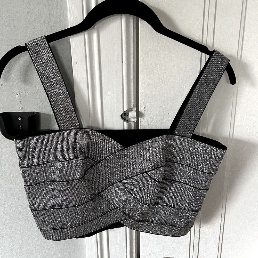 H&M Glitter Silver Bandage Crop Top (Size 8)